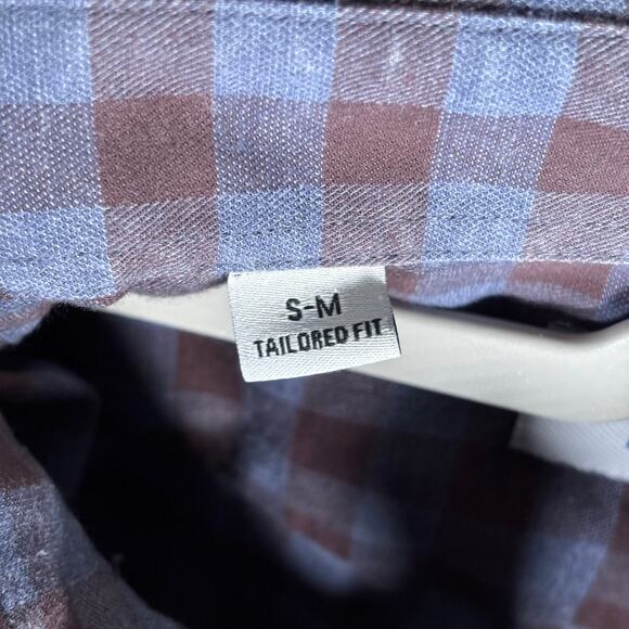 Twillory Untuckable Tailored Fit Shirt Brown Blue Check S-M Button Down Mens - Picture 5 of 7